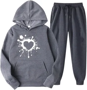 Womens 2 Piece Outfits Lounge Matching Sweat Sets Tracksuit Funny Graphic Oversized Hooded Sweatshirts Jogger Pants