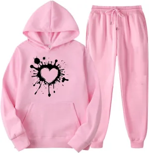 Womens 2 Piece Outfits Lounge Matching Sweat Sets Tracksuit Funny Graphic Oversized Hooded Sweatshirts Jogger Pants