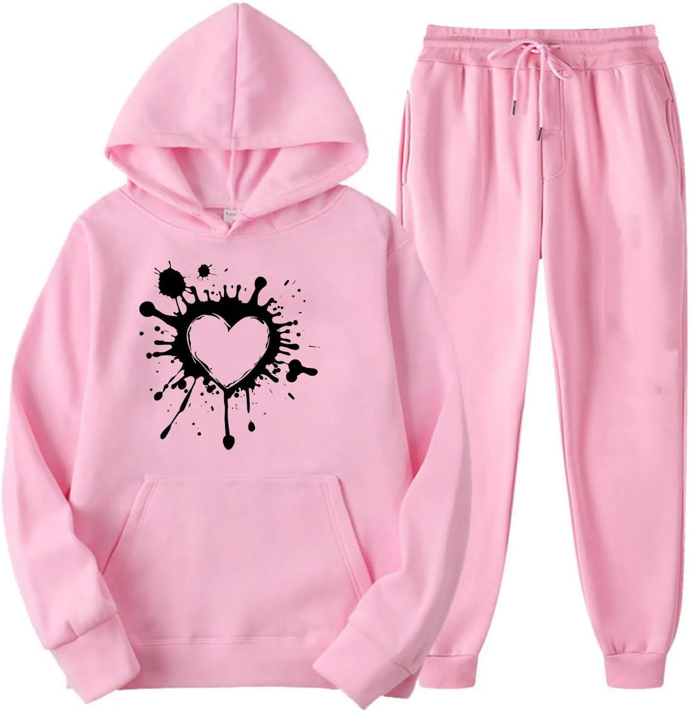 Womens 2 Piece Outfits Lounge Matching Sweat Sets Tracksuit Funny Graphic Oversized Hooded Sweatshirts Jogger Pants