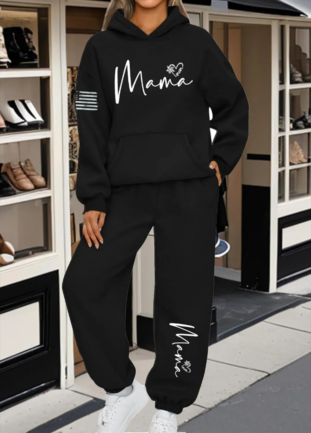 Women's 2-piece tracksuit set Flag design large size sportswear, casual jogging pants, gym yoga sportswear M-3XL