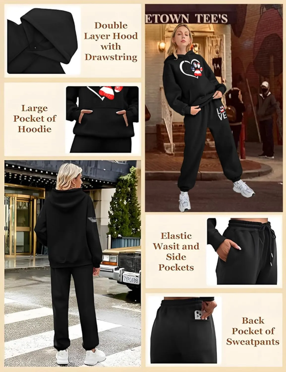 Women's 2-piece tracksuit set Flag design large size sportswear, casual jogging pants, gym yoga sportswear M-3XL