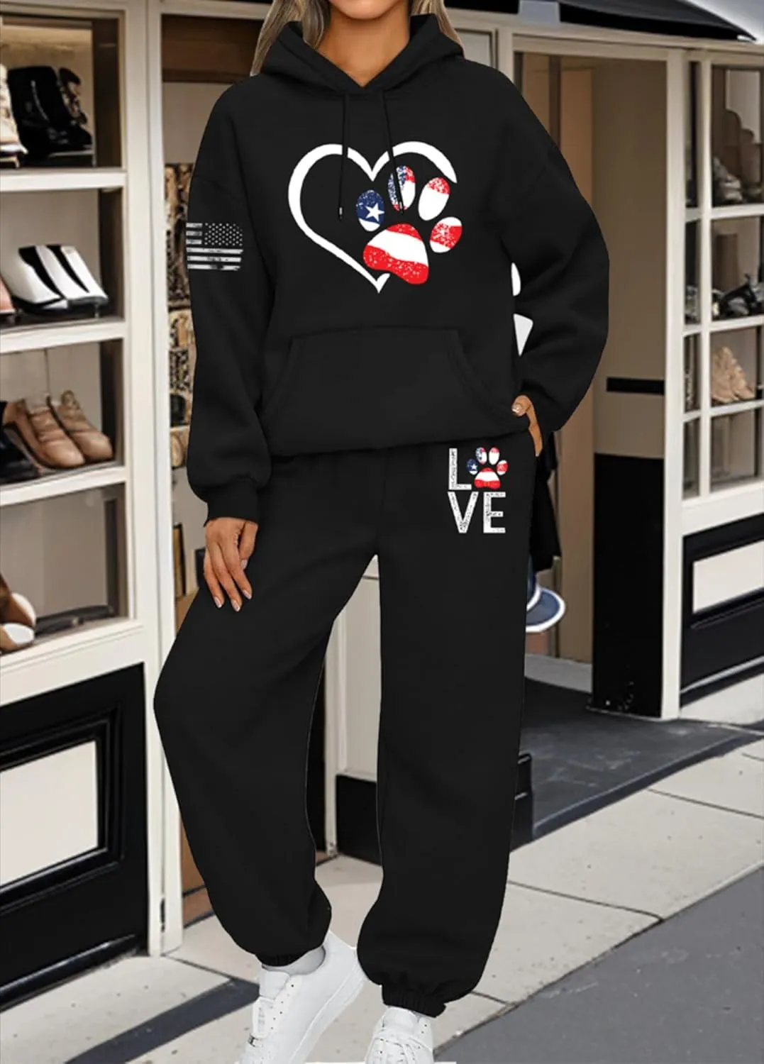 Women's 2-piece tracksuit set Flag design large size sportswear, casual jogging pants, gym yoga sportswear M-3XL