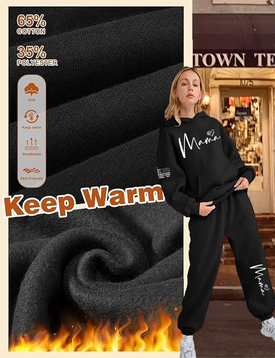 Women's 2-piece tracksuit set Flag design large size sportswear, casual jogging pants, gym yoga sportswear M-3XL
