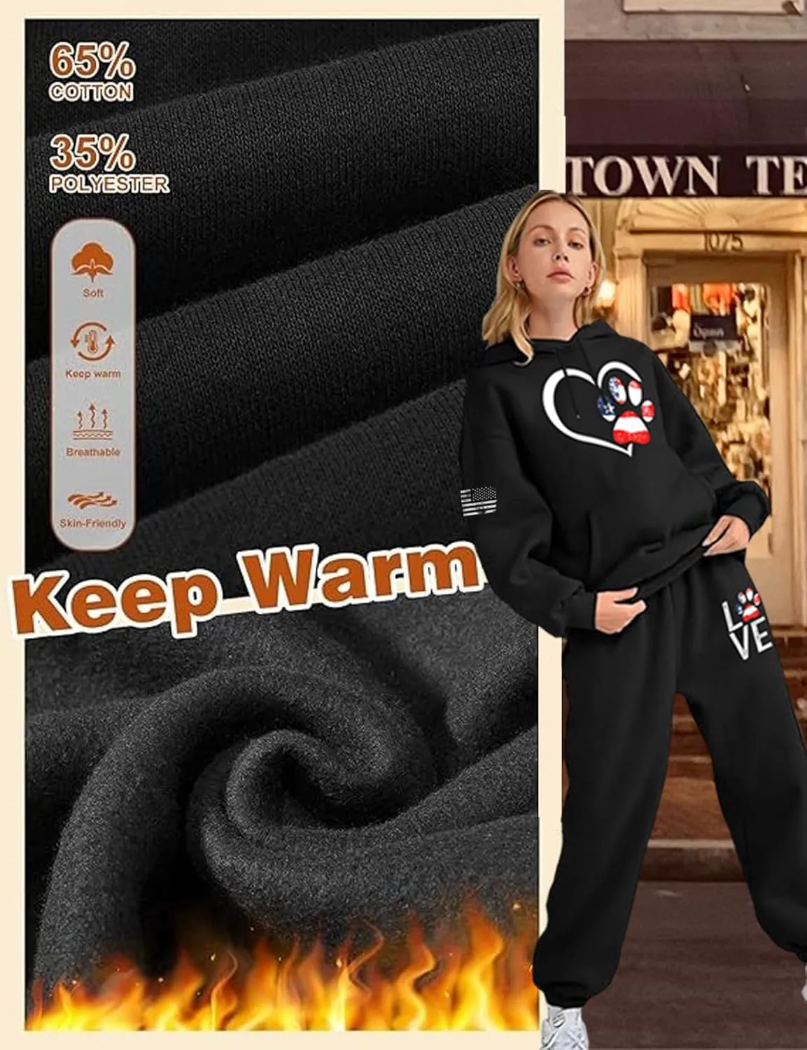 Women's 2-piece tracksuit set Flag design large size sportswear, casual jogging pants, gym yoga sportswear M-3XL