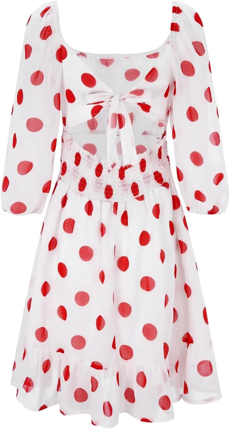 WomenS Backless Tie Detail Mini Dress - Square Neck Ruffle Bow Evening Wear