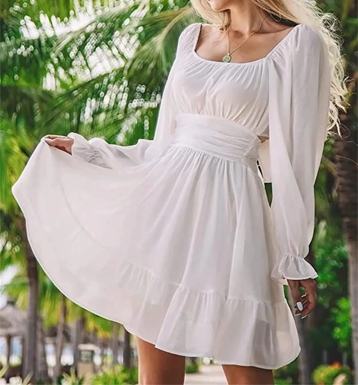 WomenS Backless Tie Detail Mini Dress - Square Neck Ruffle Bow Evening Wear