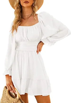 WomenS Backless Tie Detail Mini Dress - Square Neck Ruffle Bow Evening Wear