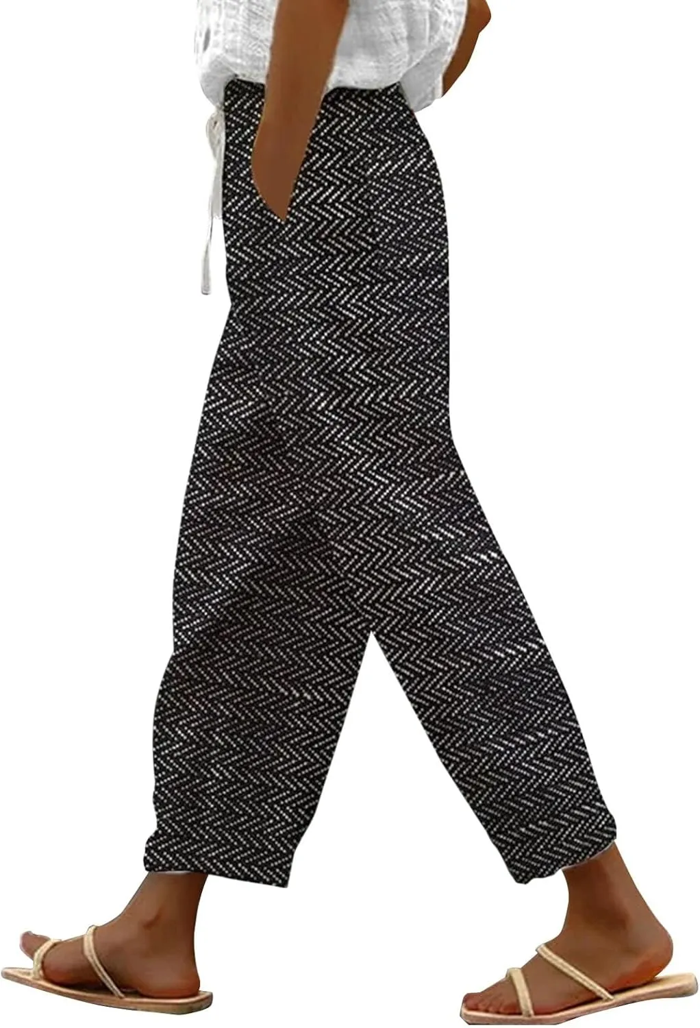 Women's Cotton Linen Pants Summer Wide Leg Loose Drawstring High Waist Palazzo Pants Trousers Casual Baggy Pants 2024