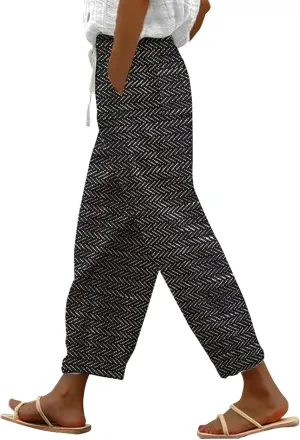 Women's Cotton Linen Pants Summer Wide Leg Loose Drawstring High Waist Palazzo Pants Trousers Casual Baggy Pants 2024