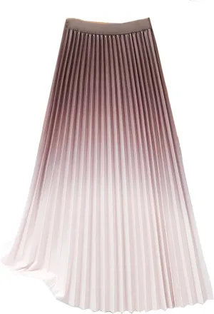 Women's Fashion Gradient Pleated Midi Skirt Casual High Waist Spring Summer Wear