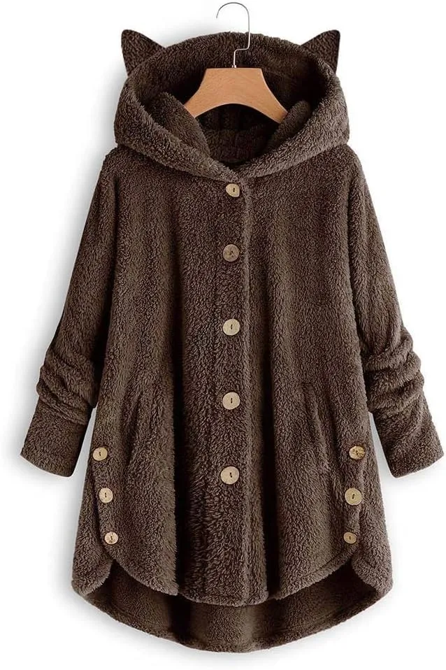 Womens Fleece Sherpa Hoodie Winter Warm Fuzzy Jacket Coats Outerwear with Pocket OverSize Pullover Hoodies