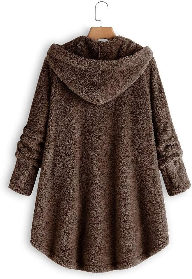 Womens Fleece Sherpa Hoodie Winter Warm Fuzzy Jacket Coats Outerwear with Pocket OverSize Pullover Hoodies