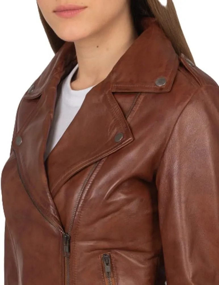 Women's Genuine Lambskin Vintage Motorcycle Biker Leather Jacket- Winter Wear