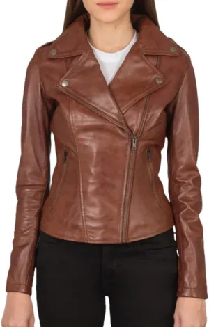Women's Genuine Lambskin Vintage Motorcycle Biker Leather Jacket- Winter Wear