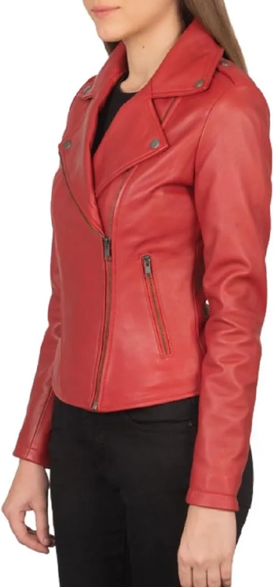 Women's Genuine Lambskin Vintage Motorcycle Biker Leather Jacket- Winter Wear
