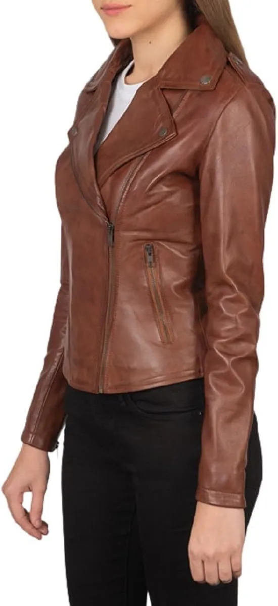 Women's Genuine Lambskin Vintage Motorcycle Biker Leather Jacket- Winter Wear