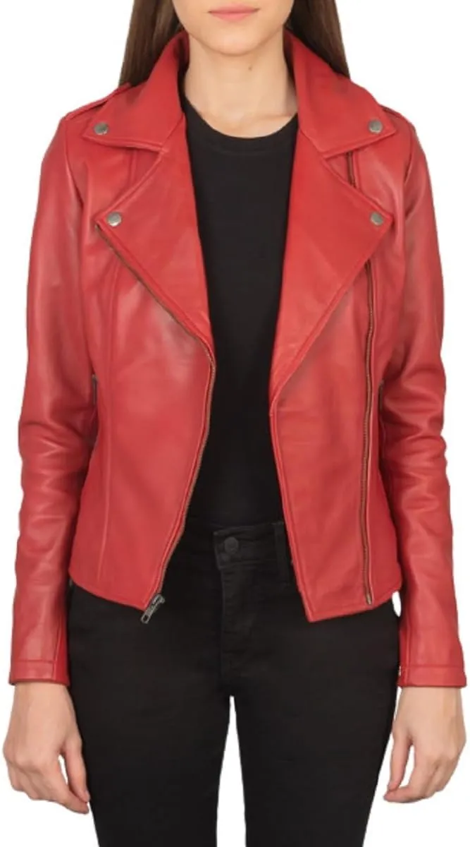 Women's Genuine Lambskin Vintage Motorcycle Biker Leather Jacket- Winter Wear