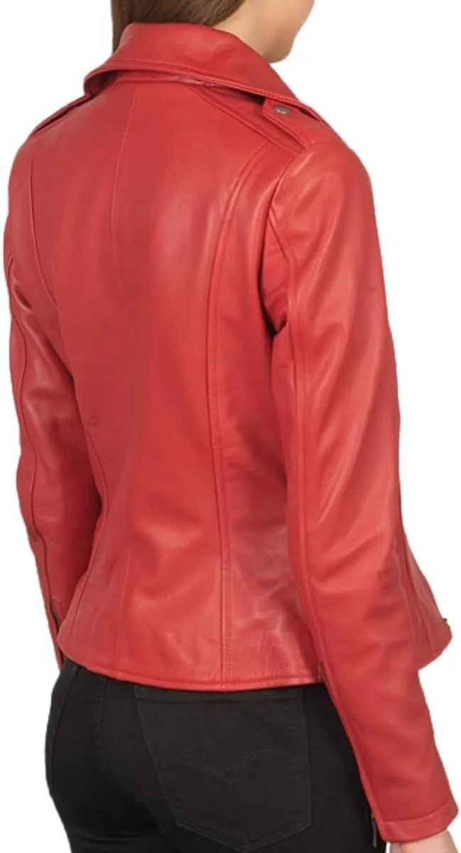 Women's Genuine Lambskin Vintage Motorcycle Biker Leather Jacket- Winter Wear