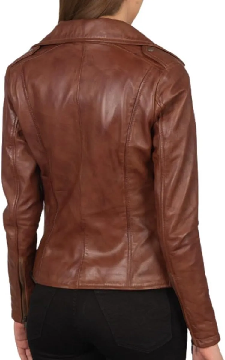 Women's Genuine Lambskin Vintage Motorcycle Biker Leather Jacket- Winter Wear