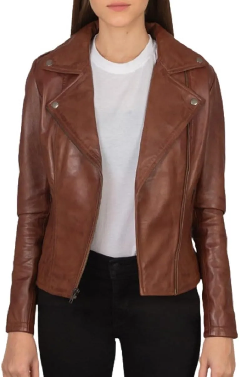 Women's Genuine Lambskin Vintage Motorcycle Biker Leather Jacket- Winter Wear