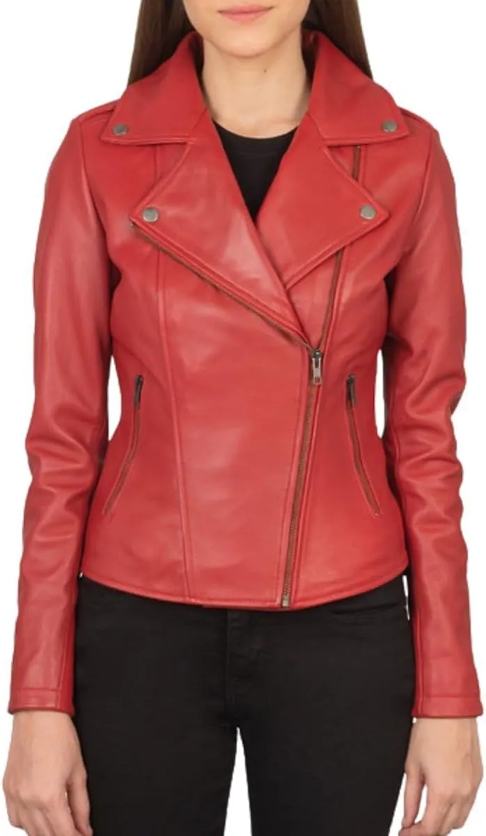 Women's Genuine Lambskin Vintage Motorcycle Biker Leather Jacket- Winter Wear