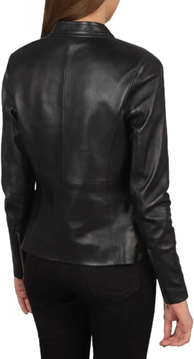 Women's Genuine Lambskin Vintage Motorcycle Biker Leather Jacket- Winter Wear