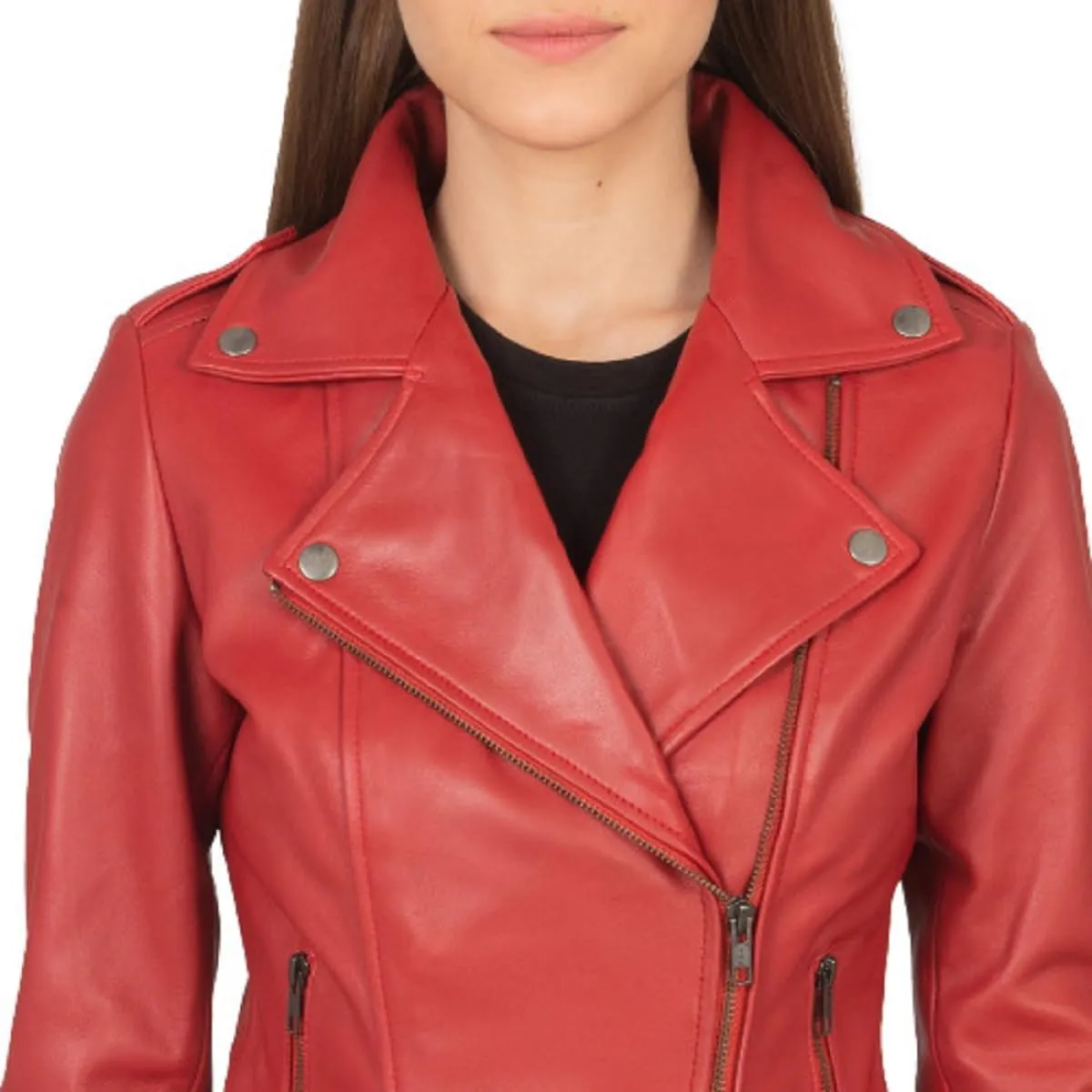 Women's Genuine Lambskin Vintage Motorcycle Biker Leather Jacket- Winter Wear