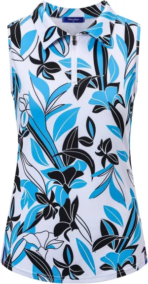 Womens Golf Apparel Print Polo Tennis Shirts Moisture Wicking Golf Tank Top with Zipper