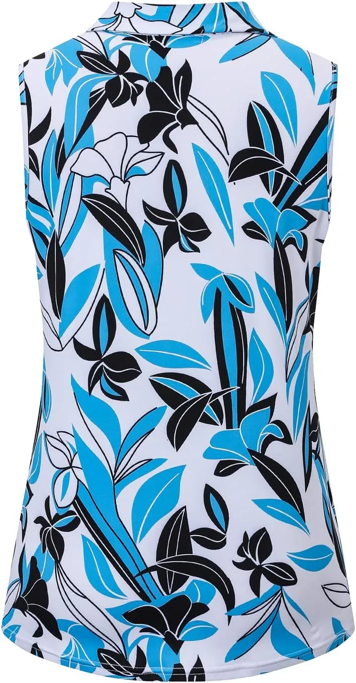 Womens Golf Apparel Print Polo Tennis Shirts Moisture Wicking Golf Tank Top with Zipper