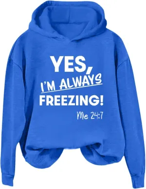 Womens Hoodies Letter Print Long Sleeve Sweatshirts Casual Loose Comfy Pullover Tops Winter Fashion Outfits 2024