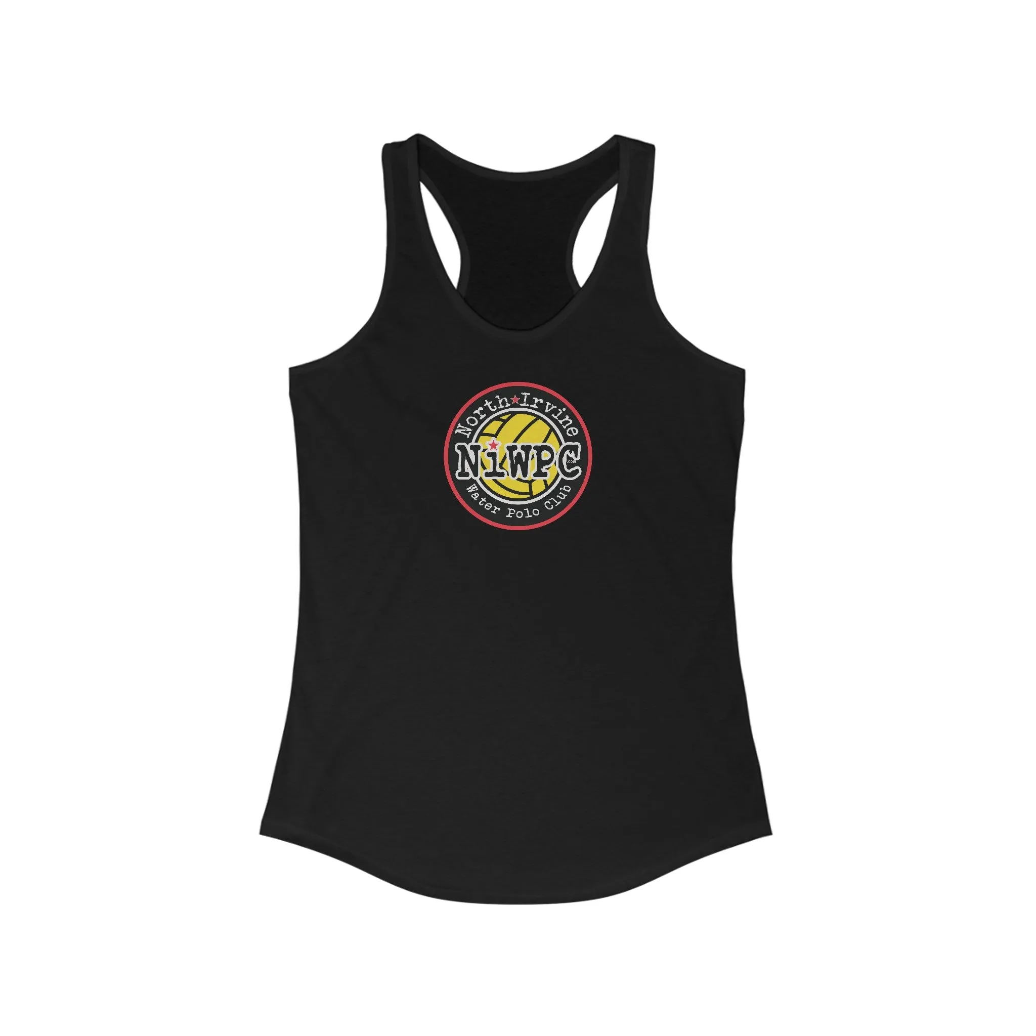Women's Ideal Racerback Tank available in Black, Red, White - Circle