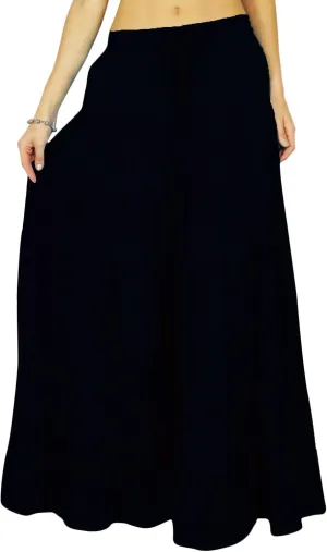 Women's Long Skirt Bohemian Gypsy Tiered Cotton Maxi Skirt Beach Wear Black