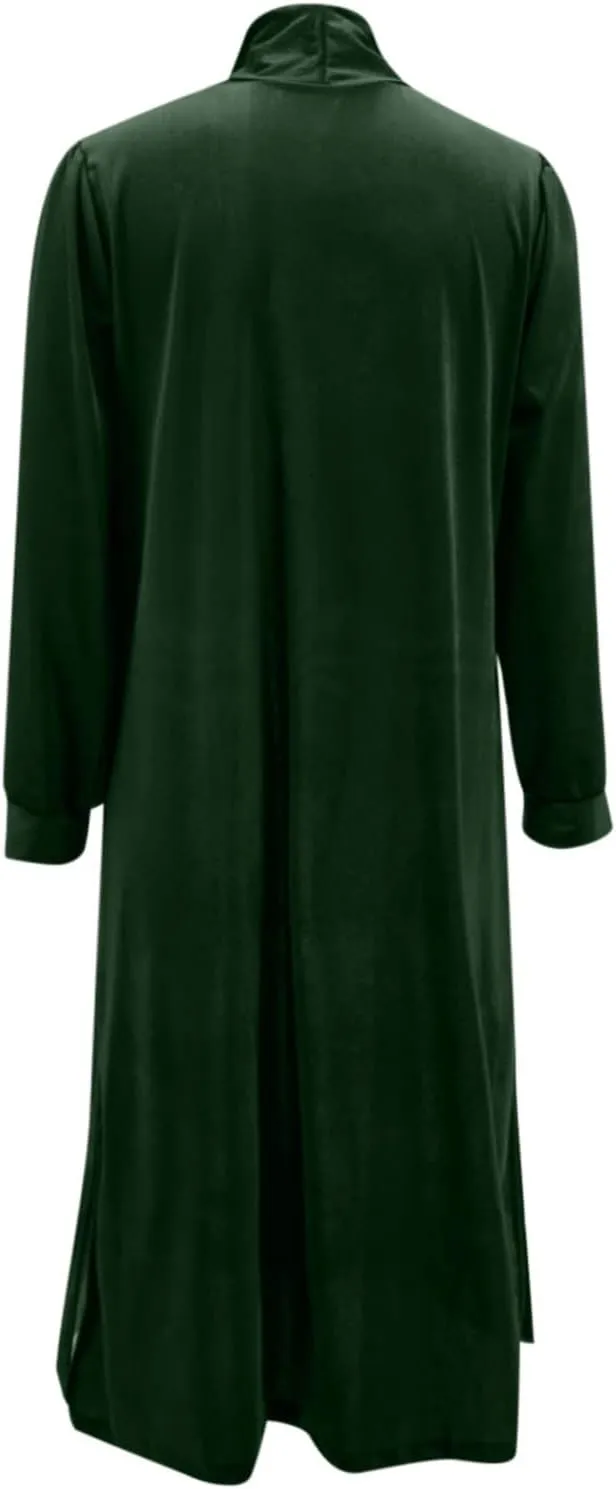 Women's Long Velvet Cardigan Jacket Lapel Collar Open Front Vintage Cardigan Sweater with Pocket