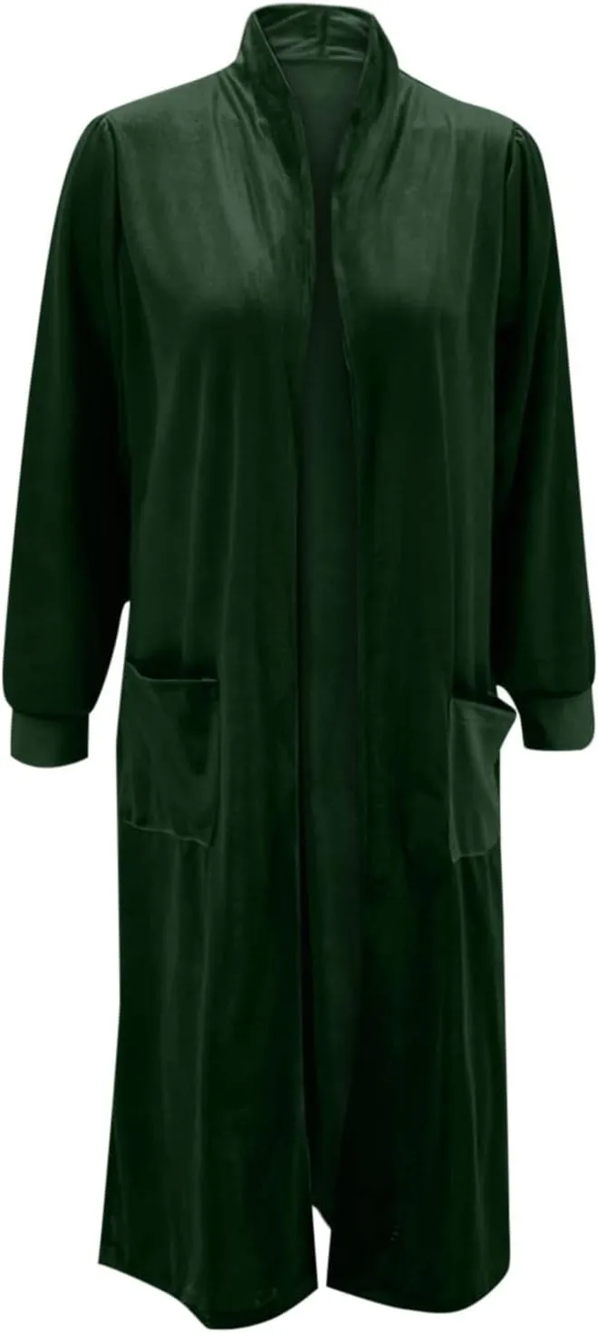 Women's Long Velvet Cardigan Jacket Lapel Collar Open Front Vintage Cardigan Sweater with Pocket