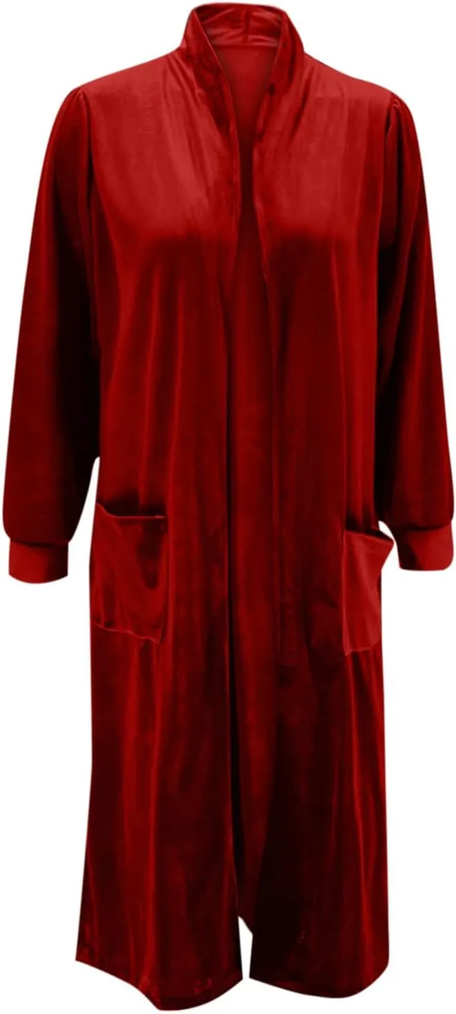 Women's Long Velvet Cardigan Jacket Lapel Collar Open Front Vintage Cardigan Sweater with Pocket