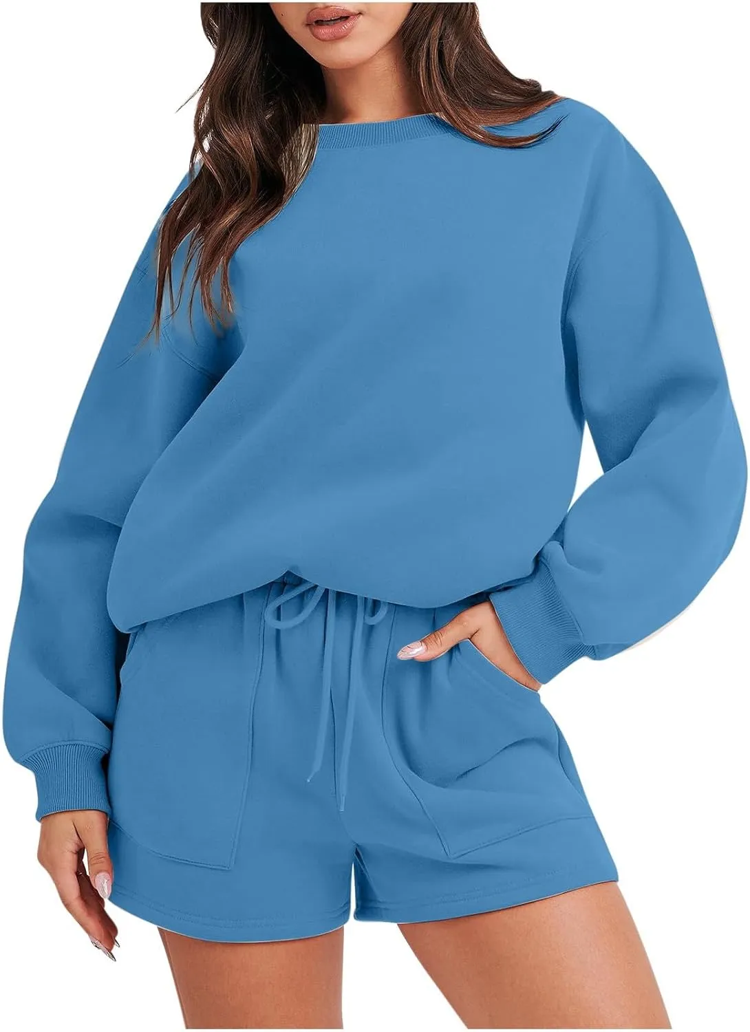 Womens Lounge Sets 2 Piece Outfits Oversized Long Sleeve Hoodies Sweatsuit Casual Sweat Shorts Matching Tracksuit