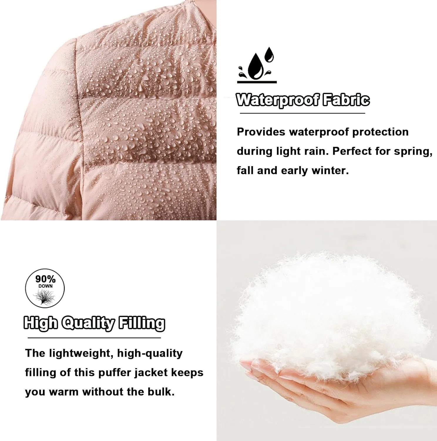 Women's Packable Puffer Jacket Lightweight Down Jacket-Round Neck & V Neck-Water-Resistant Warm Puffy Jacket