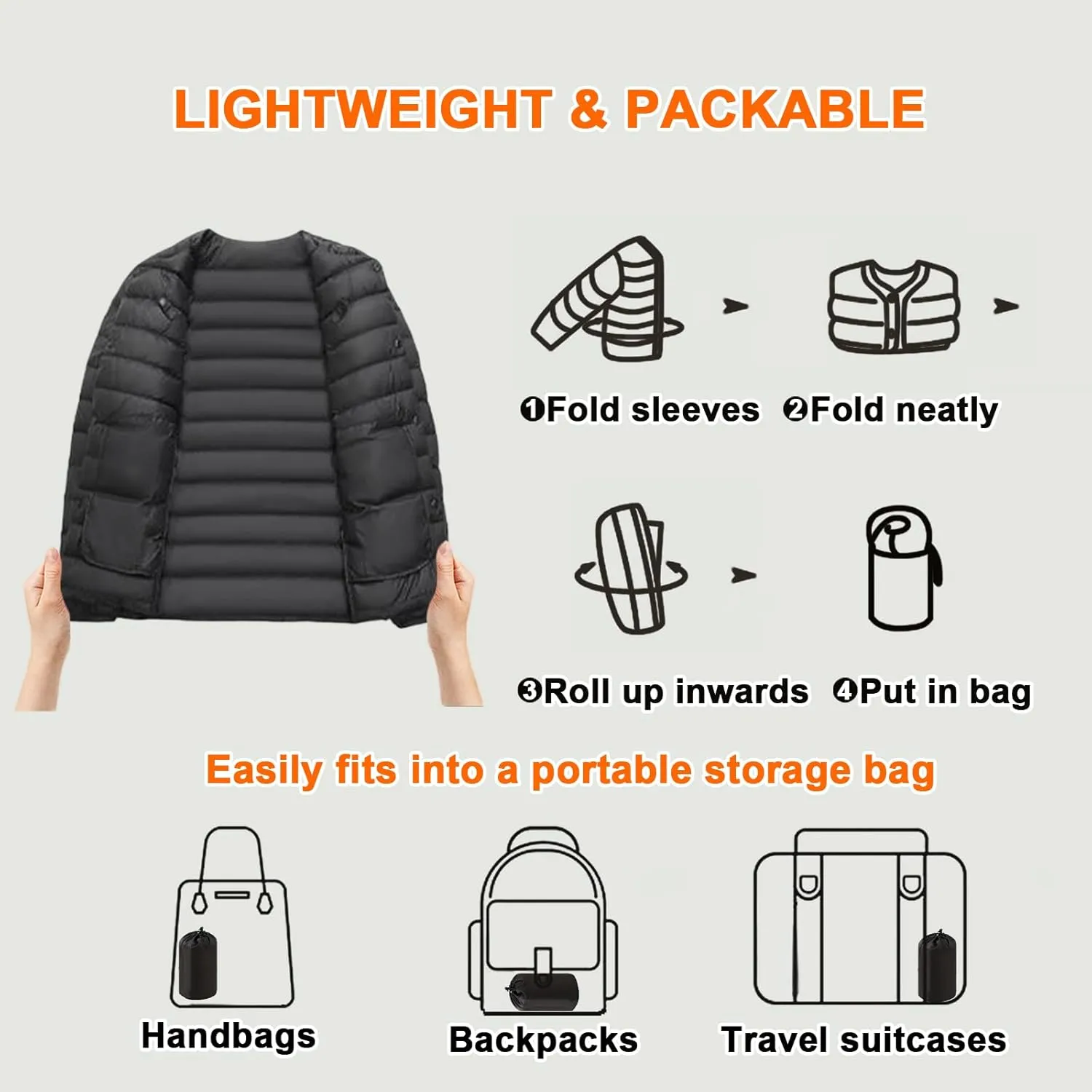 Women's Packable Puffer Jacket Lightweight Down Jacket-Round Neck & V Neck-Water-Resistant Warm Puffy Jacket