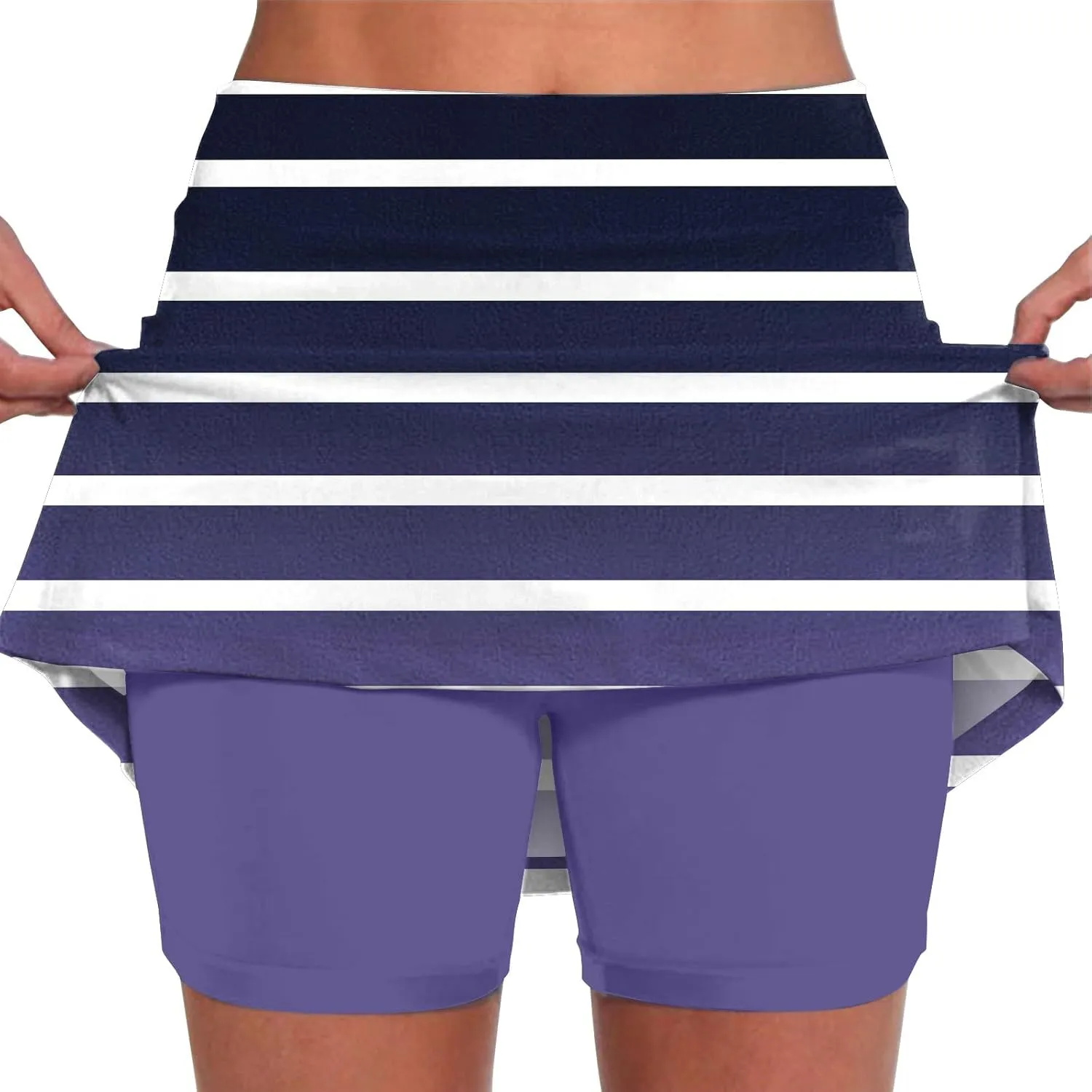 Womens Pleated Tennis Skirts Floral Printed Style Summer Fashion Skinny Pants Mid Waisted Skirt with Short Underneath