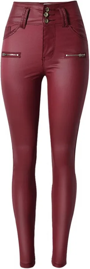 Women's Pu Faux Leather Pants Slim Leggings Variety of Styles with Pockets