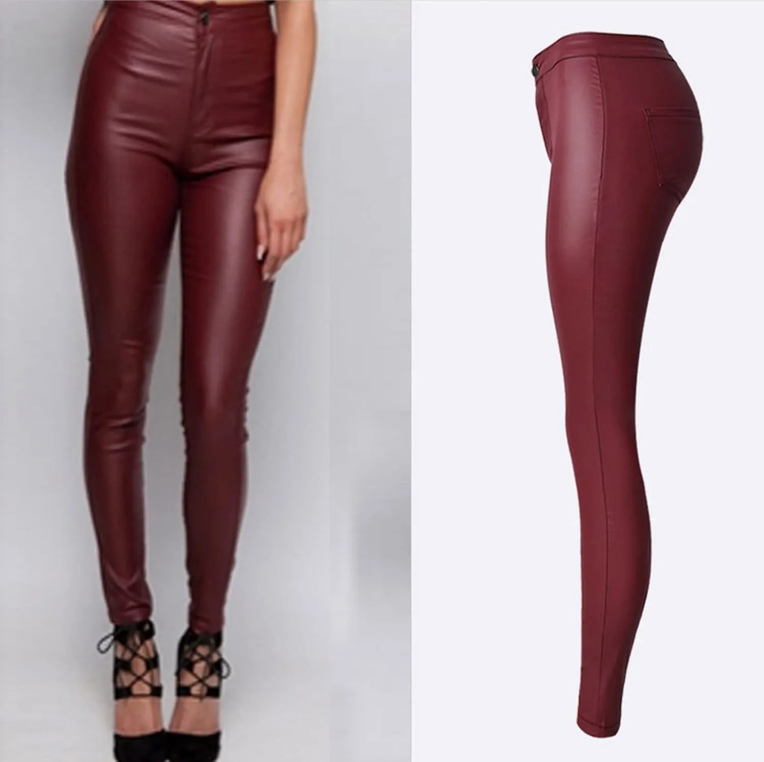 Women's Pu Faux Leather Pants Slim Leggings Variety of Styles with Pockets