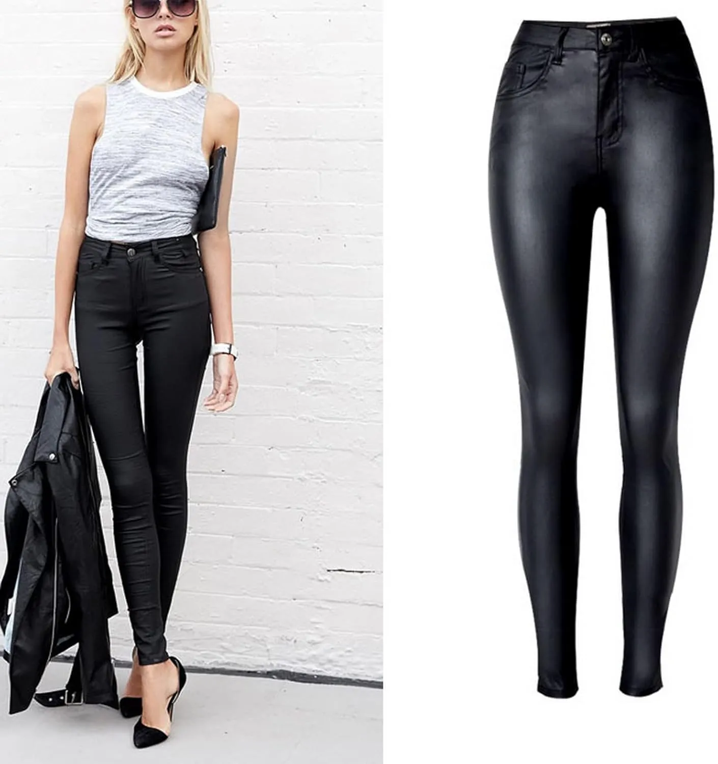 Women's Pu Faux Leather Pants Slim Leggings Variety of Styles with Pockets