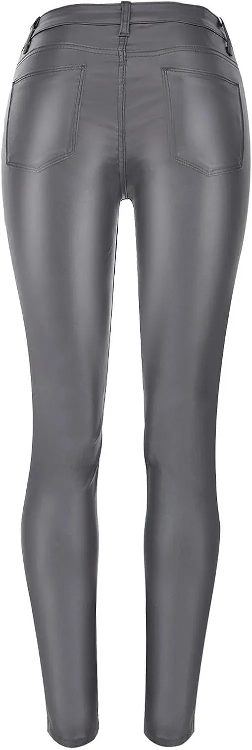 Women's Pu Faux Leather Pants Slim Leggings Variety of Styles with Pockets