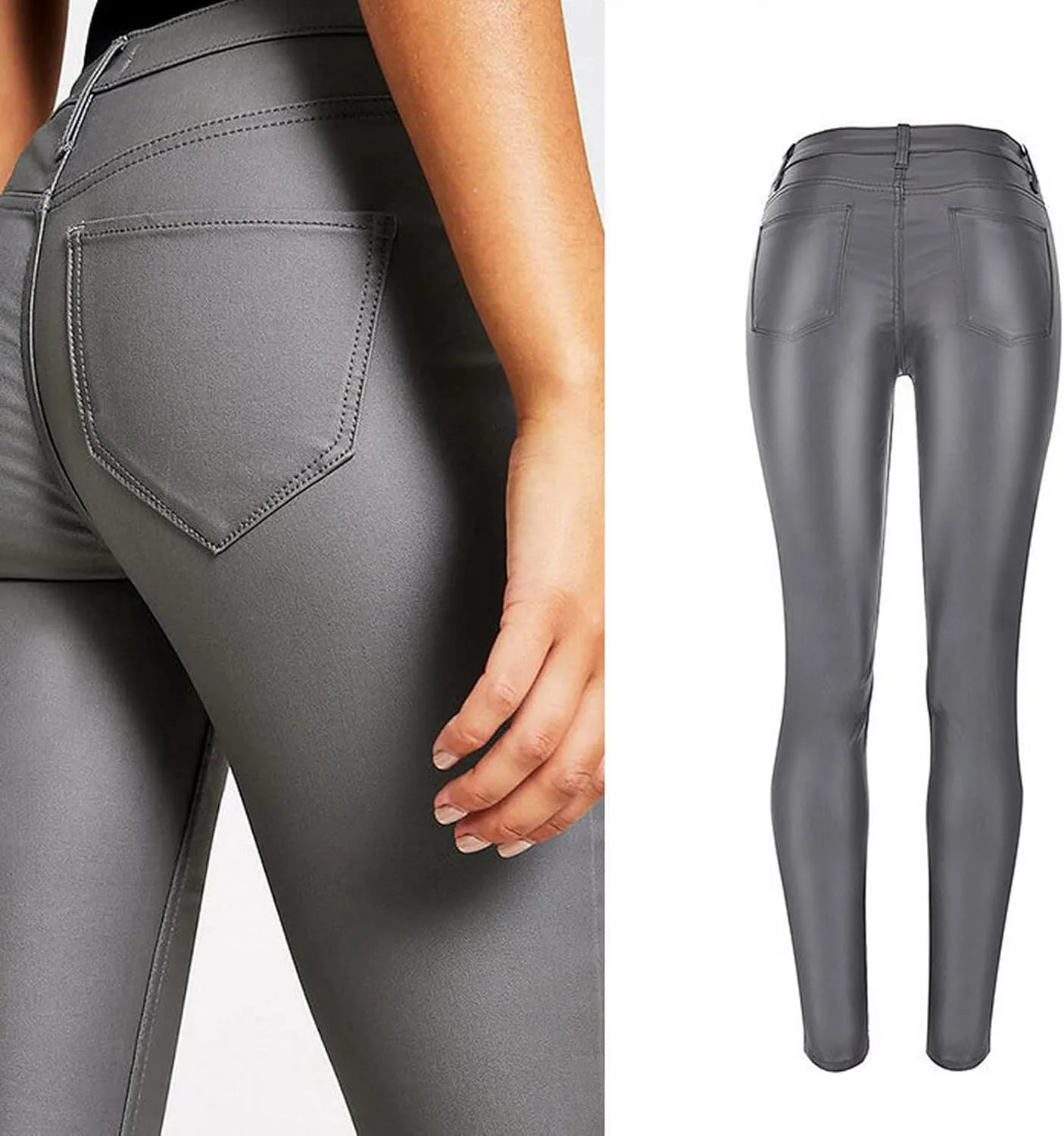 Women's Pu Faux Leather Pants Slim Leggings Variety of Styles with Pockets