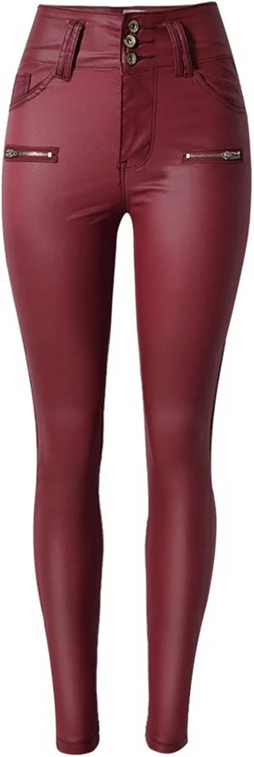 Women's Pu Faux Leather Pants Slim Leggings Variety of Styles with Pockets