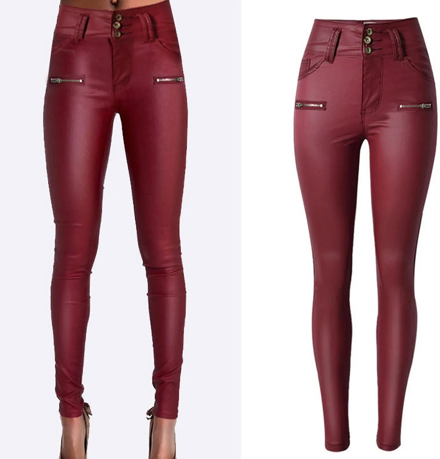 Women's Pu Faux Leather Pants Slim Leggings Variety of Styles with Pockets