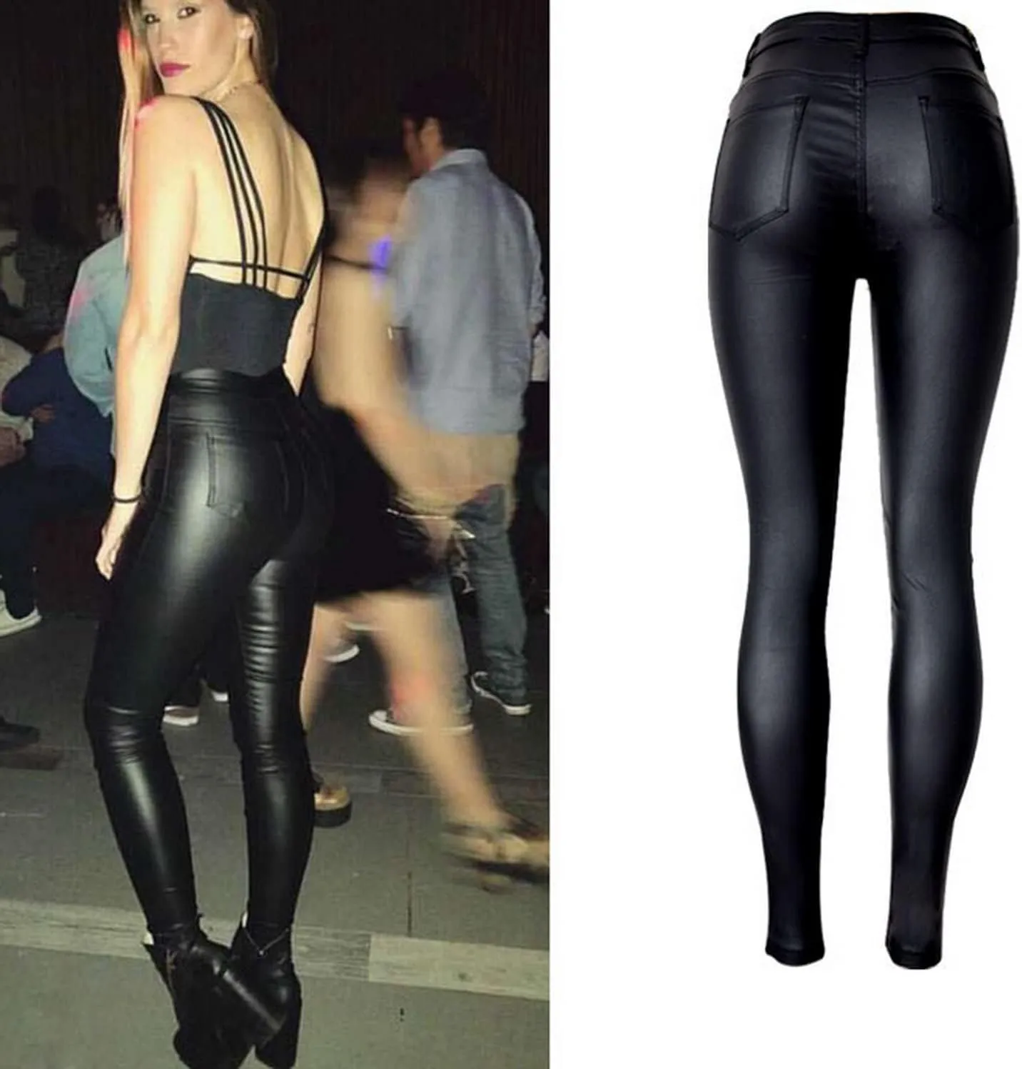 Women's Pu Faux Leather Pants Slim Leggings Variety of Styles with Pockets
