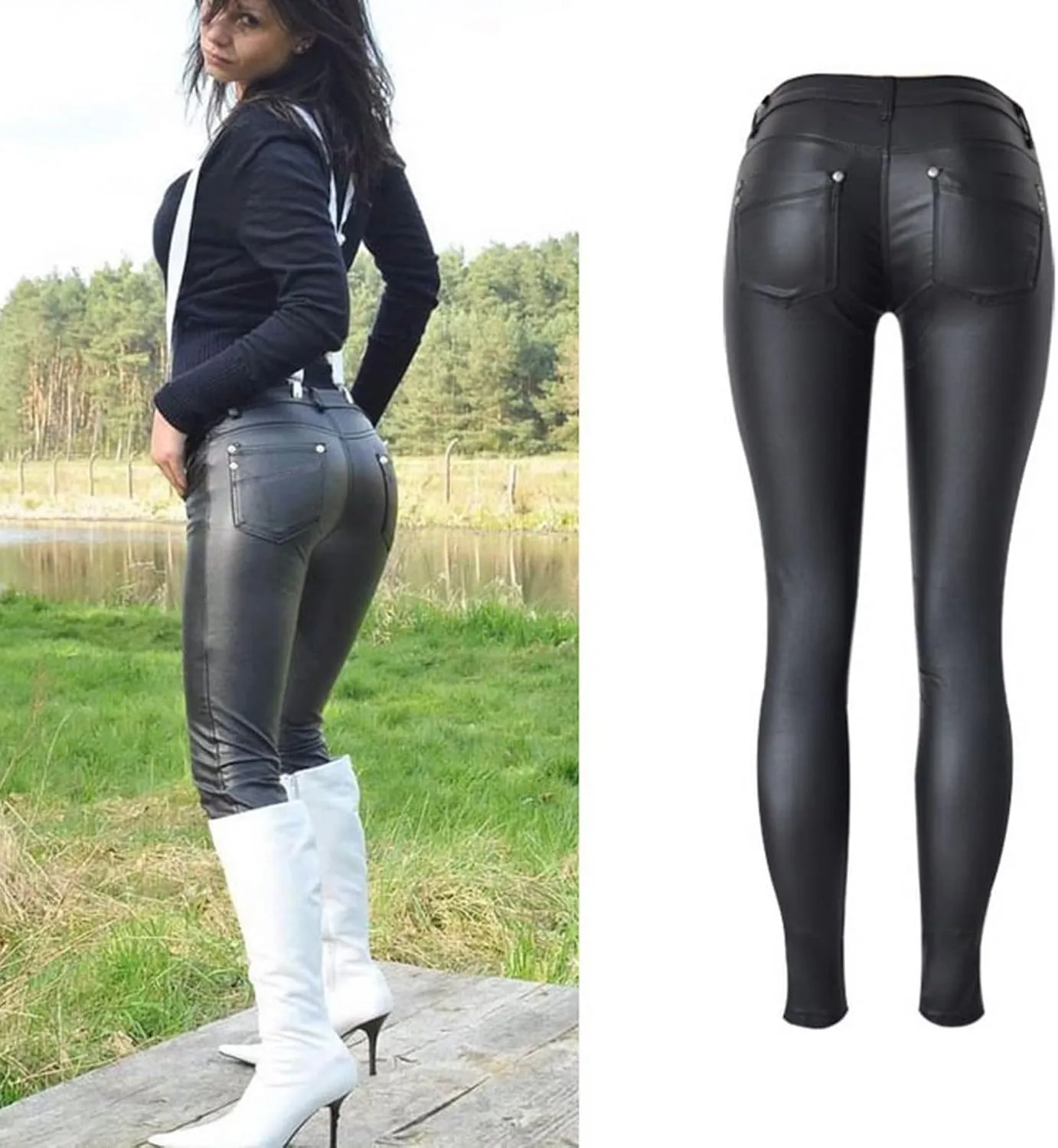 Women's Pu Faux Leather Pants Slim Leggings Variety of Styles with Pockets