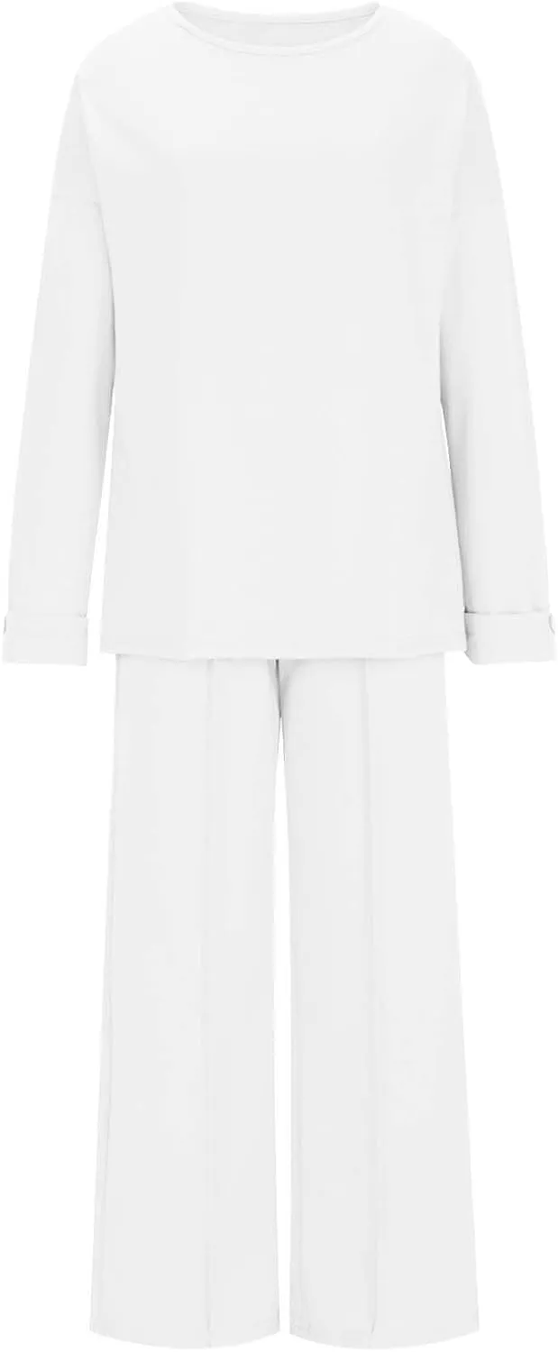 Womens Sets 2 Piece Outfits Comfy Baggy Long Sleeve Oversized Sweatshirt With Wide Leg Pants Tracksuit Fall Sweatsuit