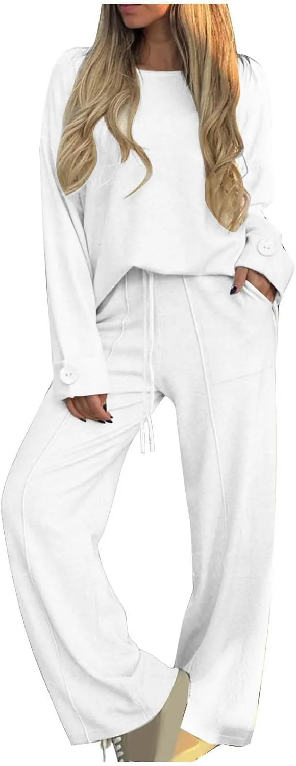 Womens Sets 2 Piece Outfits Comfy Baggy Long Sleeve Oversized Sweatshirt With Wide Leg Pants Tracksuit Fall Sweatsuit